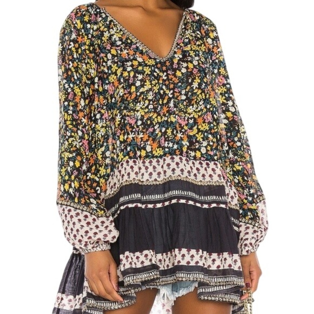 FREE PEOPLE Gardenia Floral Print Embellished Tunic or Dress EUC Size XS